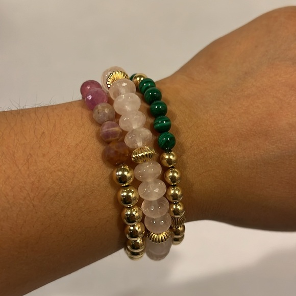 Natural Ruby and 14k Gold Filled Gemstone Halfsie Handmade Stretch Bracelet - Picture 7 of 12